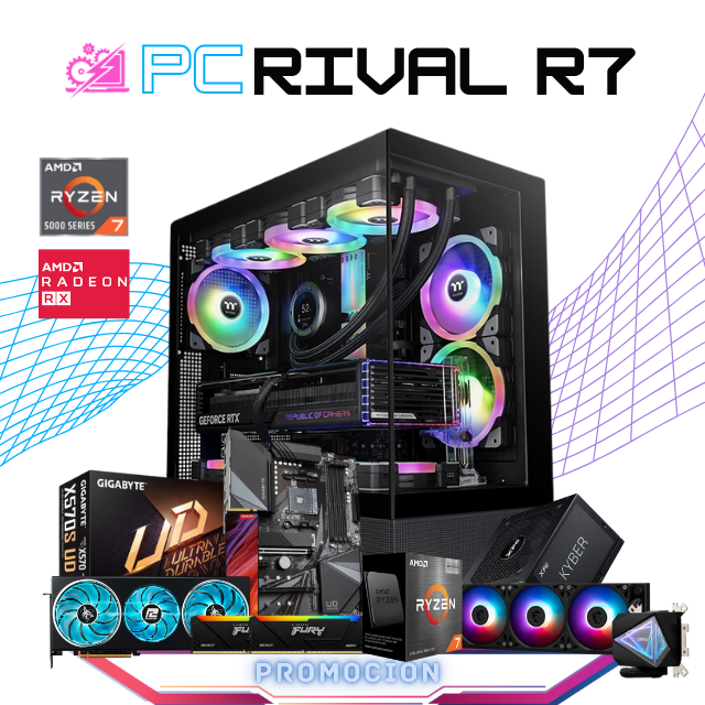 PC RIVAL R7 / AMD RYZEN 7 5700X3D / RADEON RX 7700XT / 32GB RAM / 2TB SSD M.2 NVME / ENFRIAMIENTO LIQ 360MM / FUENTE 750W 80+ GOLD / PROMOCION