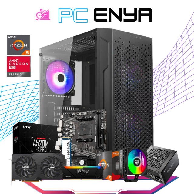 PC ENYA / AMD RYZEN 5 5500 / RADEON RX6600 / 16GB RAM / 1TB SSD M.2 NVME / DISIPADOR DE TORRE / FUENTE 550W 80+ BRONZE / PROMOCION