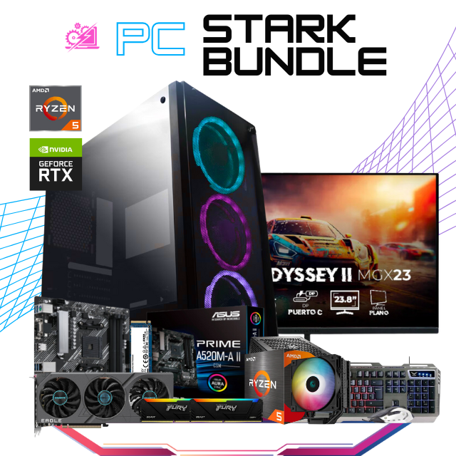 PC STARK BUNDLE / AMD RYZEN 5 5500 / RTX 4060 / 32GB RAM / 1TB SSD M.2 NVME / DISIPADOR DE TORRE / 750W 80+ BRONZE / MONITOR 23.8" 165HZ 1MS / KIT TECLADO Y MOUSE / W10 PRO / PROMOCION