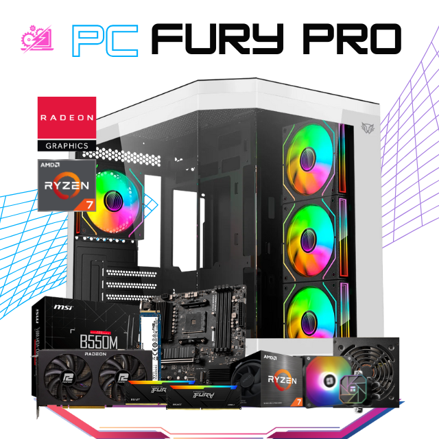 PC FURY PRO / AMD RYZEN 7 5700X / RADEON RX 7600 XT / 32GB RAM / 2TB SSD M.2 NVME / FUENTE 750W 80+ BRONZE / ENFRIAMIENTO LIQ 120MM / PROMOCION