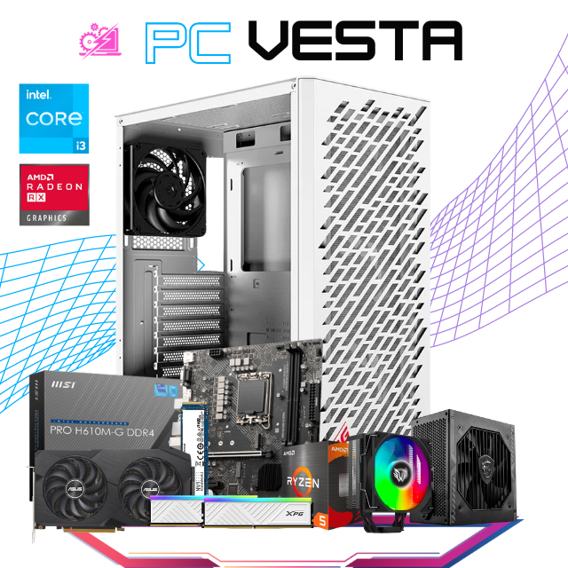 PC VESTA / INTEL CORE I3-14100 / RADEON RX 6600 / 16GB RAM / 512GB SSD M.2 NVME / DISIPADOR DE TORRE 120MM / FUENTE 550W 80+ BRONZE / PROMOCION