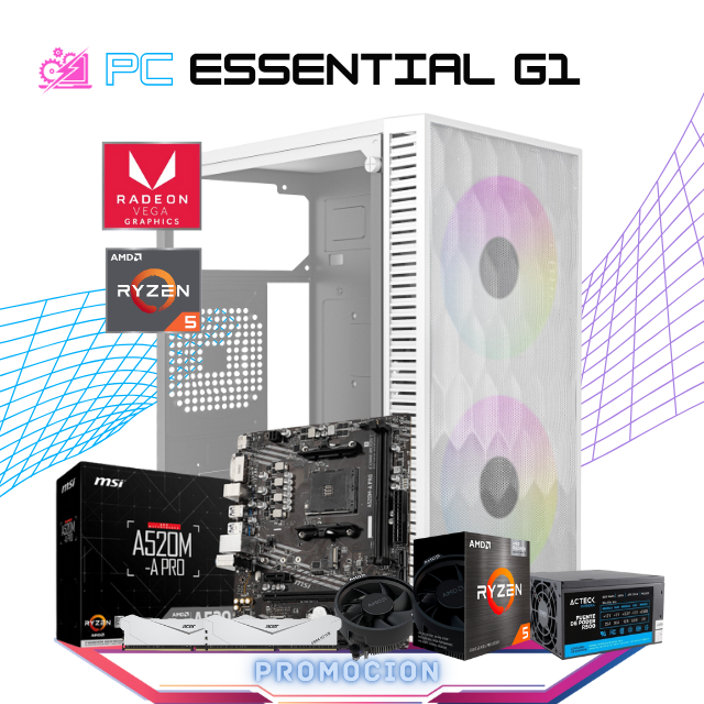 PC ESSENTIAL G1 / AMD RYZEN 5 5600GT / AMD RADEON GRAPHICS/ 16GB RAM / 500GB SSD NVME / FUENTE 500W / PROMOCION