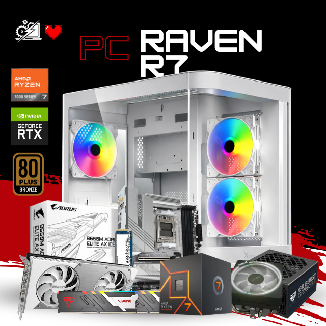 PC RAVEN R7 / AMD RYZEN 7 7700/ RTX 5060 / 32GB RAM DDR5 / 1TB SSD NVME / DISIPADOR DE TORRE ARGB / FUENTE 700W 80+ BRONZE / B650M / W11 PRO / PROMOCION