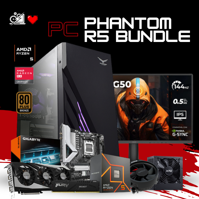 PC PHANTOM R5 BUNDLE / AMD RYZEN 5 7600 / RADEON RX 7600 / 32GB RAM DDR5 / 1TB SSD NVME / B840M/ WIFI /BLUETOOTH / FUENTE 700W 80+ BRONZE / W11 PRO / INCLUYE MONITOR 23.8" FHD 144HZ/ PROMOCION