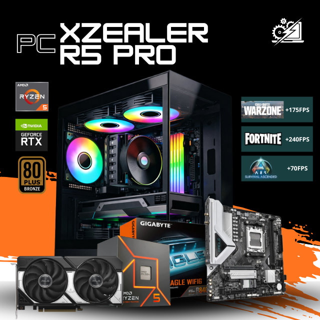 PC XZEALER R5 PRO / AMD RYZEN 5 7600 / RTX 5060 TI / 32GB RAM DDR5 / 1TB SSD NVME / DISIPADOR DE TORRE ARGB / FUENTE 650W 80+ BRONZE / W11 PRO / PROMOCION