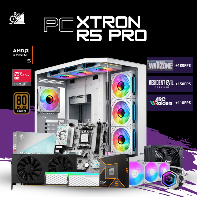 PC XTRON R5 PRO / AMD RYZEN 5 9600X / RADEON RX 9060 XT 16G / 32GB RAM DDR5 / 1TB SSD NVME / ENFRIAMIENTO LIQ 360MM / FUENTE 650W 80+ BRONZE / W11 PRO / PROMOCION