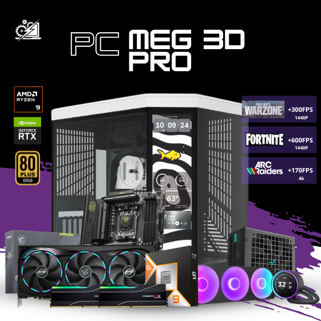 PC MEG 3D PRO / AMD RYZEN 9 9950X3D / RTX 5090 32GB / 64GB RAM / 4TB SSD NVME / ENFRIAMEINTO LIQ 360MM CON PANTALLA / FUENTE 1200W 80+ GOLD / X870 / HYTE Y70 TOUCH / W11 PRO / PROMOCION
