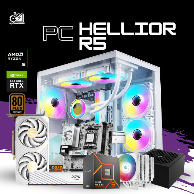 PC HELLIOR R5/ AMD RYZEN 5 7600 / RTX 5060 TI 16GB / 16GB RAM DDR5 / 1TB SSD NVME / DISIPADOR DE TORRE DOBLE FAN / FUENTE 750W 80+ BRONZE/ W11 PRO / PROMOCION