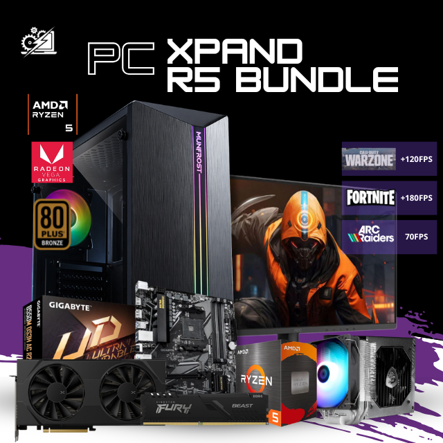 PC XPAND R5 BUNDLE / AMD RYZEN 5 5500 / RADEON RX 7600 / 16GB RAM / 500GB SSD NVME / FUENTE 650W 80+ BRONZE/ DISIPADOR DE TORRE ARGB / MONITOR 3.8" 144HZ 1MS /  W11 PRO / PROMOCION