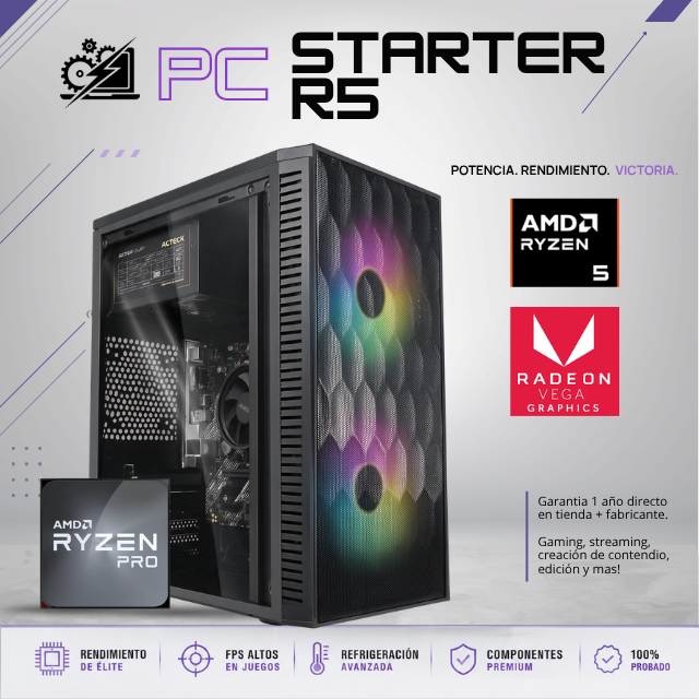 PC STARTER R5 / AMD RYZEN 5 PRO 4650G / AMD RADEON VEGA GRAPHICS / 16GB RAM / 500GB SSD / FUENTE 500W / DISIPADOR DE STOCK / W11 PRO / PROMOCION