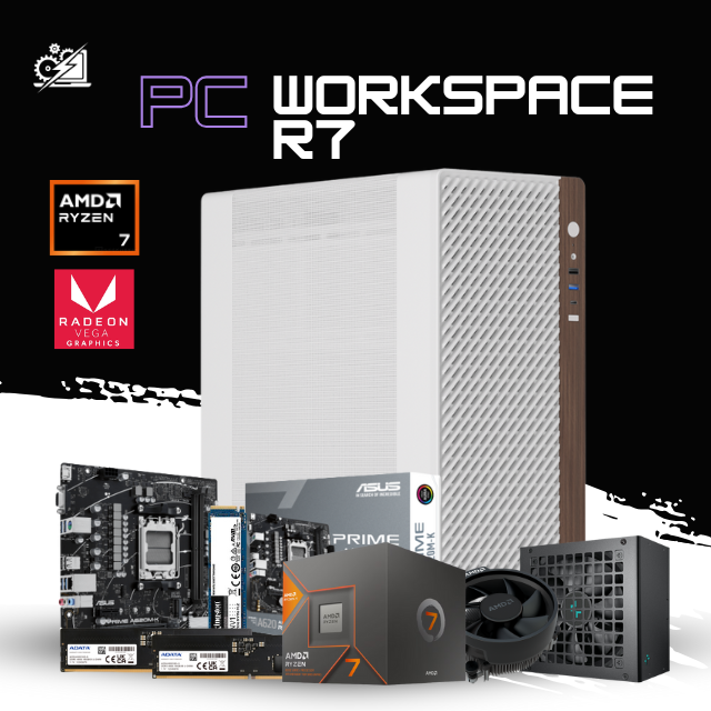 PC WORKSPACE R7 / AMD RYZEN 7 8700G / RADEON 780M GRAPHICS / 16GB RAM DDR5 / 500GB SSD NVME / A620M / FUENTE 550W 80+ BRONZE / W11 PRO / PROMOCION