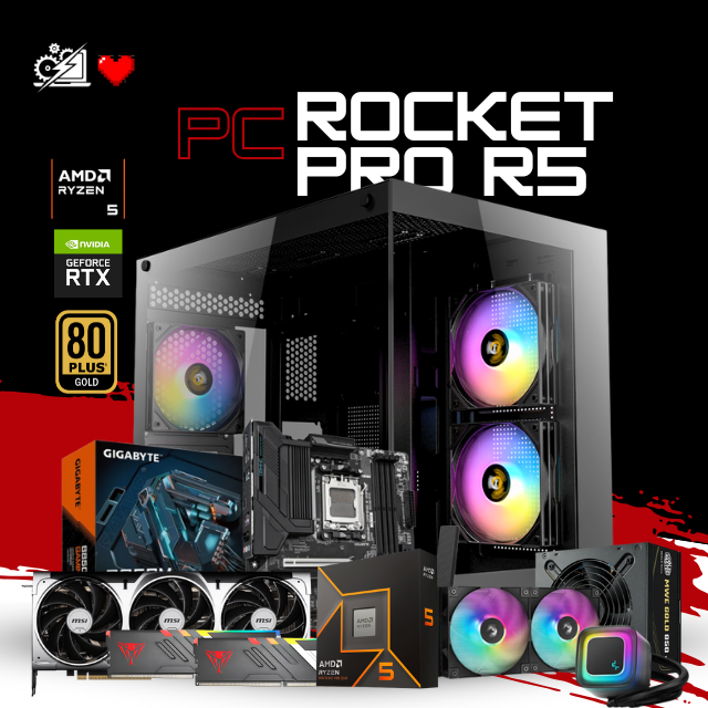 PC ROCKET PRO R5 / AMD RYZEN 5 9600X / RTX 5070 TI / 32GB RAM DDR5 / 1TB SSD NVME / ENFRIAMIENTO LIQ 240MM / FUENTE 850W 80+ GOLD / W11 PRO / PROMOCION