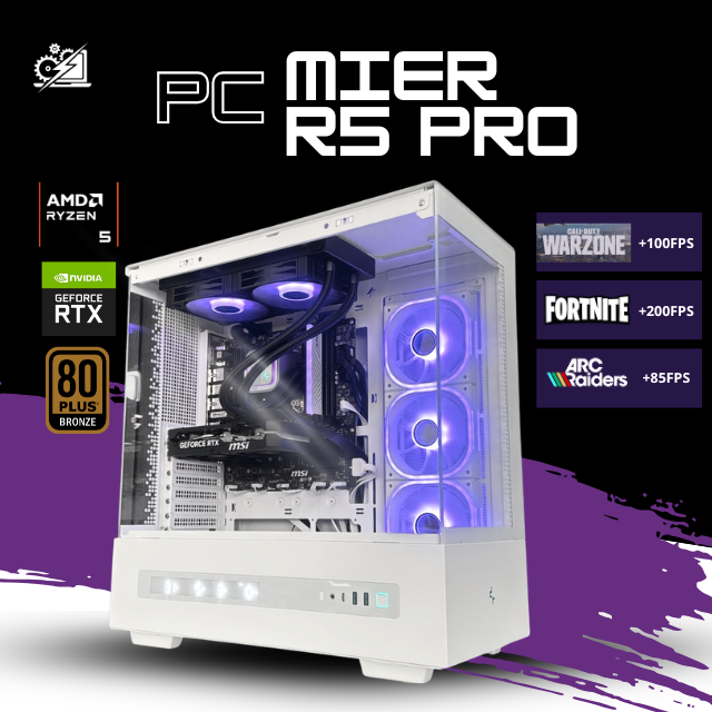 PC MIER R5 PRO / AMD RYZEN 5 5500 / RTX 5060 / 16GB RAM / 500GB SSD NVME / FUENTE 550W 80+ BRONZE / ENFRIAMIENTO LIQ 240MM / W11 PRO / PROMOCION