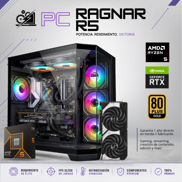 PC RAGNAR R5 / AMD RYZEN 5 9600X / RTX 5060 / 24GB RAM DDR5 / 1TB SSD NVME / ENFRIAMIENTO LIQUIDO 240MM / FUENTE 850W 80+ GOLD / W11 PRO / PROMOCION