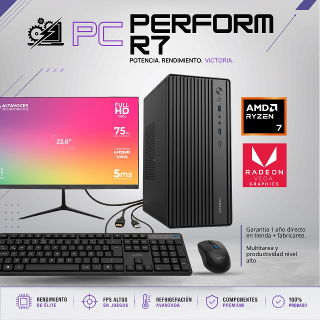 PC WORKS R7 / AMD RYZEN 7 5700G / 16GB RAM / 500GB SSD NVME / A520M / 500W / MONITOR 24" FHD HDMI / KIT TECLADO Y MOUSE / W11 PRO / PROMOCION