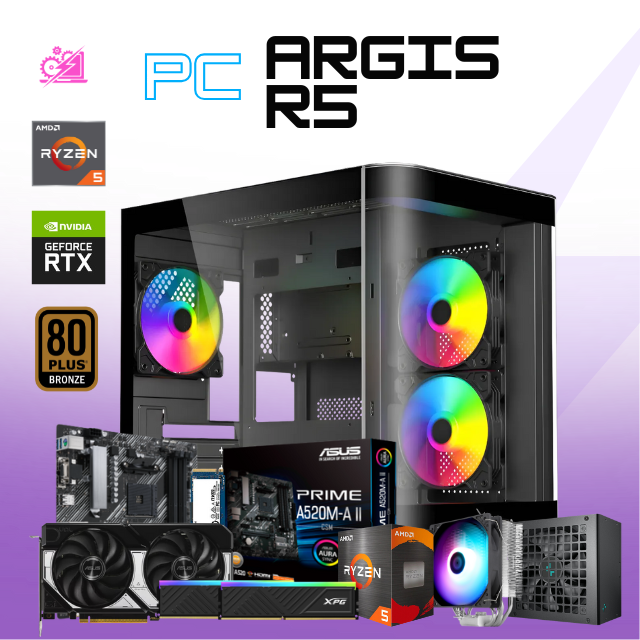 PC ARGIS R5/ AMD RYZEN 5 5500 / RTX 5060 / 32GB RAM / 1TB SSD NVME / DISIPADOR DE TORRE ARGB / FUENTE 650W 80+ BRONZE / W11 PRO / PROMOCION