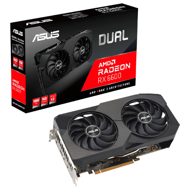 Tarjeta de Video Asus Dual Radeon RX 6600 V2 / AMD Radeon RX6600 / PCIe 4.0 / 1 HDMI 2.1 / 3 Puertos DisplayPort 1.4a / DUAL-RX6600-8G-V2