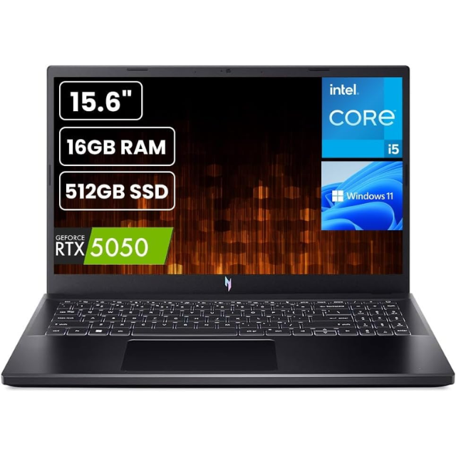 Acer | Nitro V 15 Laptop Gamer 15.6" FHD 165Hz | Intel Core i5-13420H | 16GB RAM | 512GB SSD NVMe | NVIDIA RTX 5050 8GB | Windows 11 | Teclado Retroiluminado | Obsidian Black