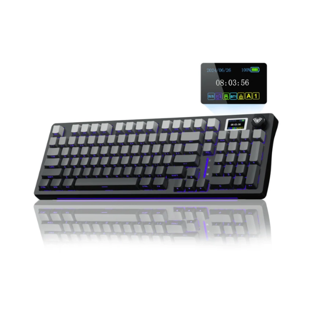 AULA S98 Pro Teclado Mecánico Inalámbrico con Pantalla y Perilla, 2.4GHz/USB-C/BT5.0 Teclado Cremoso Intercambiable en Caliente, Interruptores Lineales Prelubricados, Teclas PBT Impresas Laterales