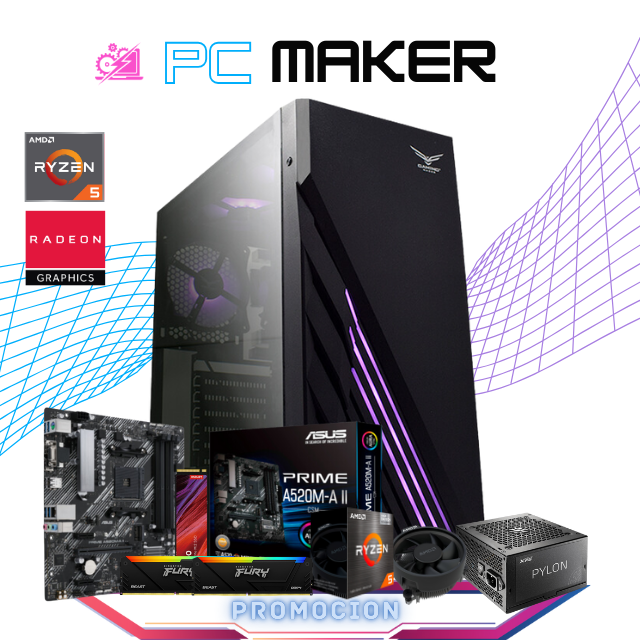 PC MAKER / AMD RYZEN 5 5600GT / AMD RADEON VEGA 7/ 16GB RAM / 512GB SSD M.2 NVME / FUENTE 550W 80+ BRONZE / PROMOCION 