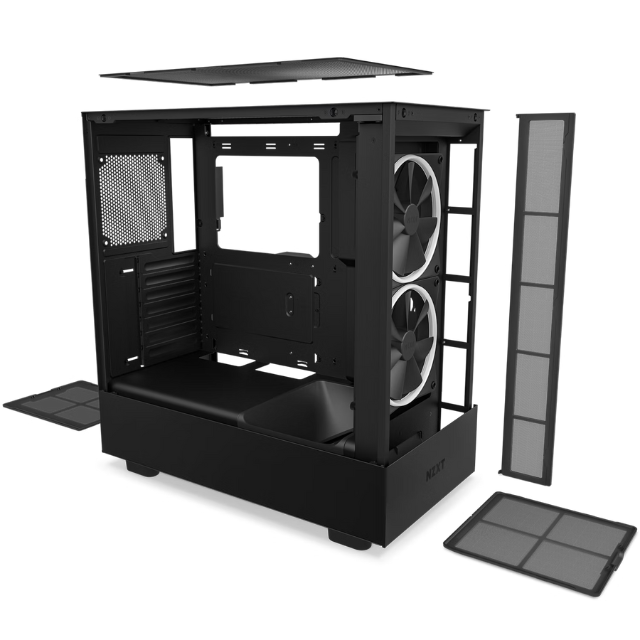 Gabinete NZXT H5 Elite / Negro / Carcasa Compacta / ATX / Iluminación RGB Incorporada / Panel Frontal y Lateral de Vidrio Templado / Gestión de Cables / 2 Ventiladores RGB