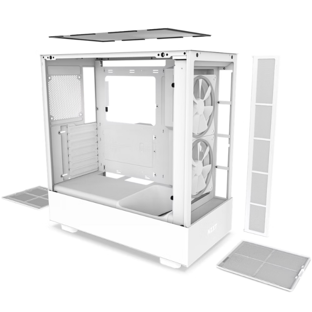 Gabinete NZXT H5 Elite / Blanco / Carcasa Compacta / ATX / Iluminación RGB Incorporada / Panel Frontal y Lateral de Vidrio Templado / Gestión de Cables / 2 Ventiladores RGB