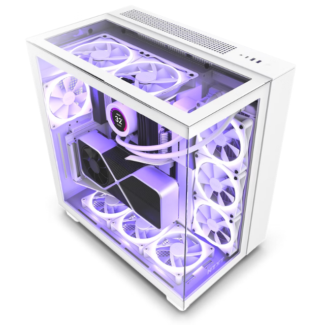 NZXT H9 Elite / ATX Mid Tower / Incluye 3 Ventiladores 120mm RGB Duo Fan / Capacidad de 10 Ventiladores / Soporta radiadores de 360 mm / Panel Lateral de Vidrio Templado / Blanco / CM-H91EW-01