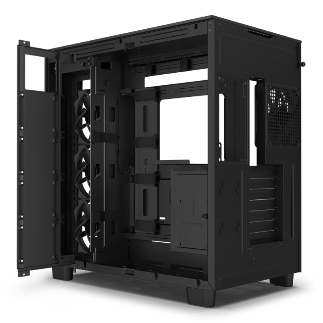 NZXT H9 Flow / ATX Mid Tower / Incluye 4 Ventiladores sin RGB / Capacidad de hasta Diez Ventiladores / Soporta radiadores de hasta 360mm / Panel Lateral de Vidrio Templado / Negro / CM-H91FB-01