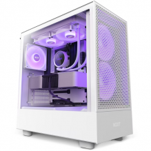 Gabinete NZXT H5 Flow RGB / Blanco / Carcasa Compacta ATX / Panel frontal perforado para alto flujo de aire / Panel lateral de vidrio templado / Gestión de cables / 2 Fans Frontales 140mm + 2 Fans 120mm / CC-H51FW-R1