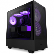 Gabinete NZXT H5 Flow RGB / Negro / Carcasa Compacta ATX / Panel frontal perforado para alto flujo de aire / Panel lateral de vidrio templado / Gestión de cables / 2 Fans Frontales 140mm + 2 Fans 120mm / CC-H51FB-R1