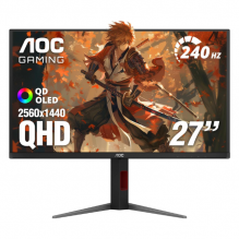 Monitor de juegos AOC de 27 pulgadas OLED (QD-OLED), 1440p QHD 2560x1440, 240Hz, 0.03ms, HDMI 2.1, compatible con G-SYNC, HDR True Black, soporte de altura ajustable, USB Hub, Q27GAZDV