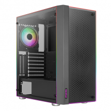 Gabinete AeroCool Skribble con Crstal Templado / ARGB / Midi-Tower, ATX/Micro-ATX/Mini-ITX / USB 3.0 / Sin Fuente / 3 Ventiladores RGB Instalados / Negro / SKRIBBLE-G-BK-V1