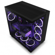 NZXT H9 Flow / ATX Mid Tower / Incluye 4 Ventiladores sin RGB / Capacidad de hasta Diez Ventiladores / Soporta radiadores de hasta 360mm / Panel Lateral de Vidrio Templado / Negro / CM-H91FB-01